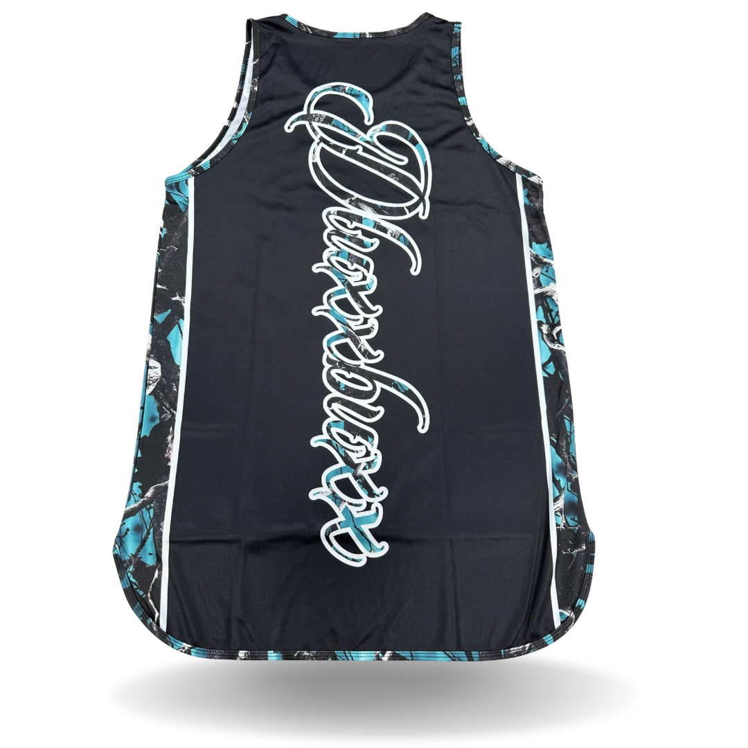 Teal Camo kaha Dluxxbuxx drop tail singlet